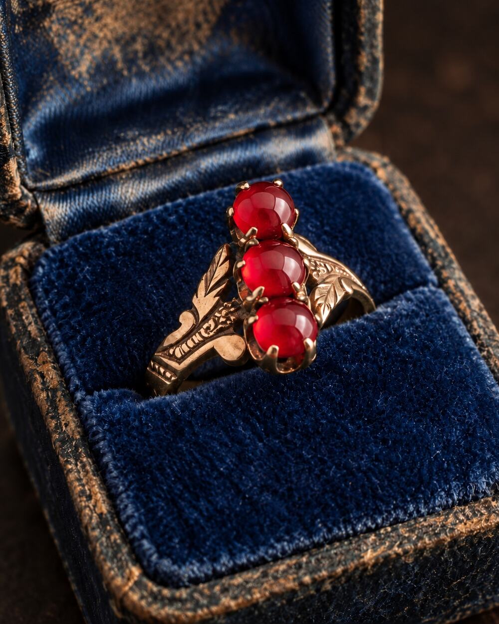 c.1800s Antique Carnelian 10k Yellow Gold Ring Victorian Repousse Scroll